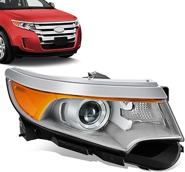 Headlights Assembly Compatible with 2011-2014 Ford Edge, Chrome Housing Clear Lens Amber Corner, Passenger Right Side, OEM Factory Style FO2503293