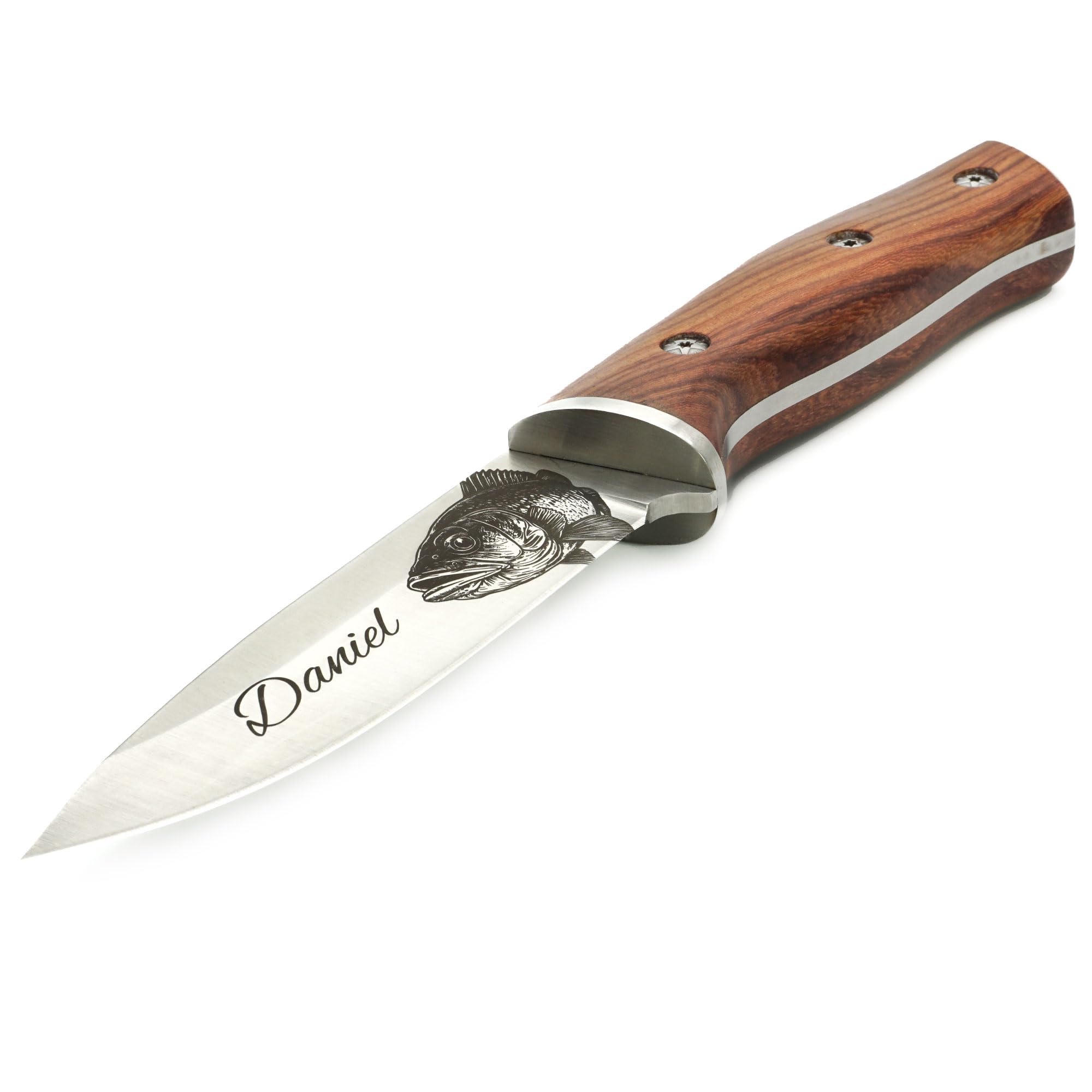 Personalisiertes Angelmesser mit Gravur – Geschenk für Männer – Perfekt zum Geburtstag, Weihnachten, Vatertag für Angler – Hochwertiger Edelstahl, inkl. Lederscheide (ohne Ständer)