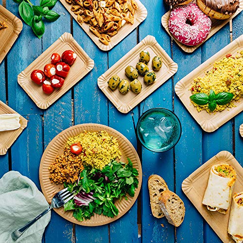 BIOZOYG Piatti di Carta Marrone Rotondi 23 cm Ø - Usa e Getta Robusti, Stoviglie Riciclabili Ecologici Biodegradabili - 100 Pezzi - immagine 4