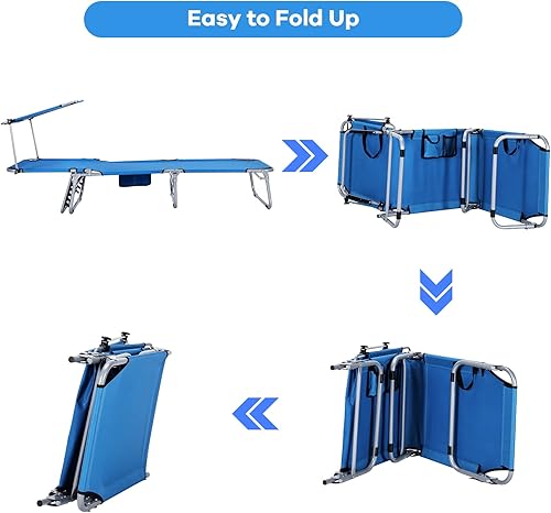 Miniatura 8 de Tangkula Tumbona plegable para exteriores, silla de playa reclinable de 5 pliegues, silla reclinable para patio con toldo de 360 y bolsillo de