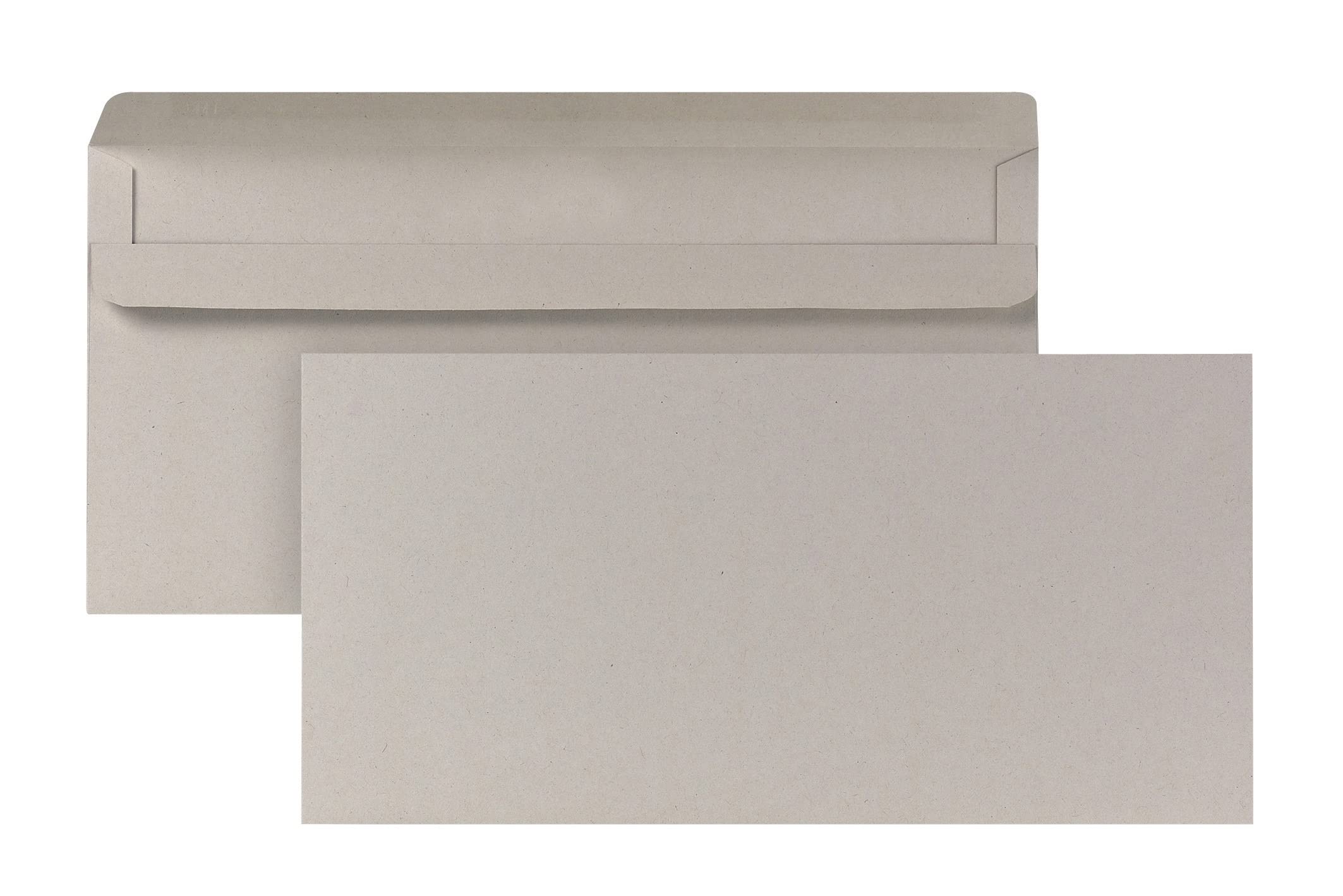 POSTHORN Briefumschlag DIN lang (1000 Stück), Briefumschlag ohne Fenster und mit selbstklebender Doppelklappe, graue Briefumschläge aus recyceltem Altpapier, 110 x 220 mm, 75g/m²
