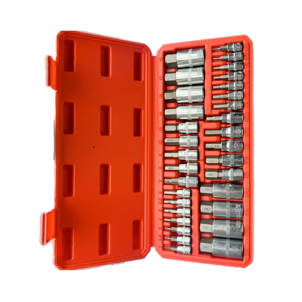 NbgrvB - Juego de 32 llaves de vaso hexagonales (1/4", 3/8", 1/2")
