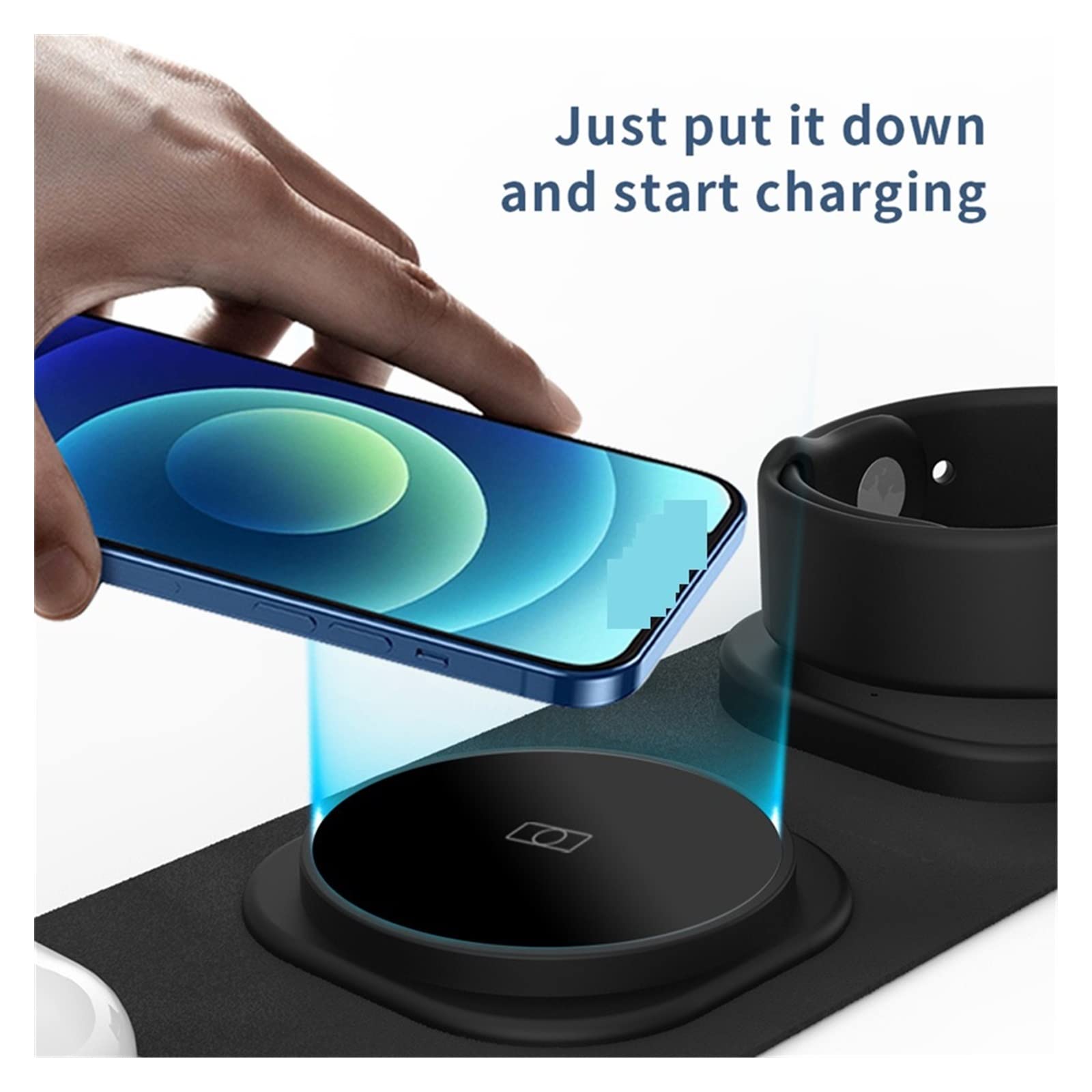 Chargeur sans Fil 3 en 1 Support de Chargeur sans Fil 30W Station de Chargement Rapide magnétique for écouteur de Montre de téléphone(with Plug)