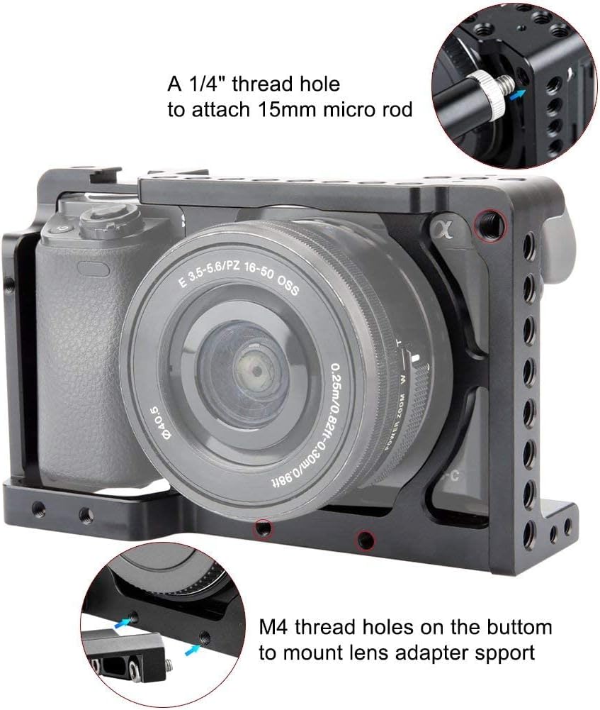 NICEYRIG Camera Cage Kit for Sony A6400/ A6100/ A6300/ A6000, with Cheese Top Handle Cable Lock Clamp