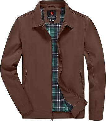 YSENTO Mens Light Jackets Lightweight Bomber Jackets Collared Work Golf Windbreakers with Zip Pockets