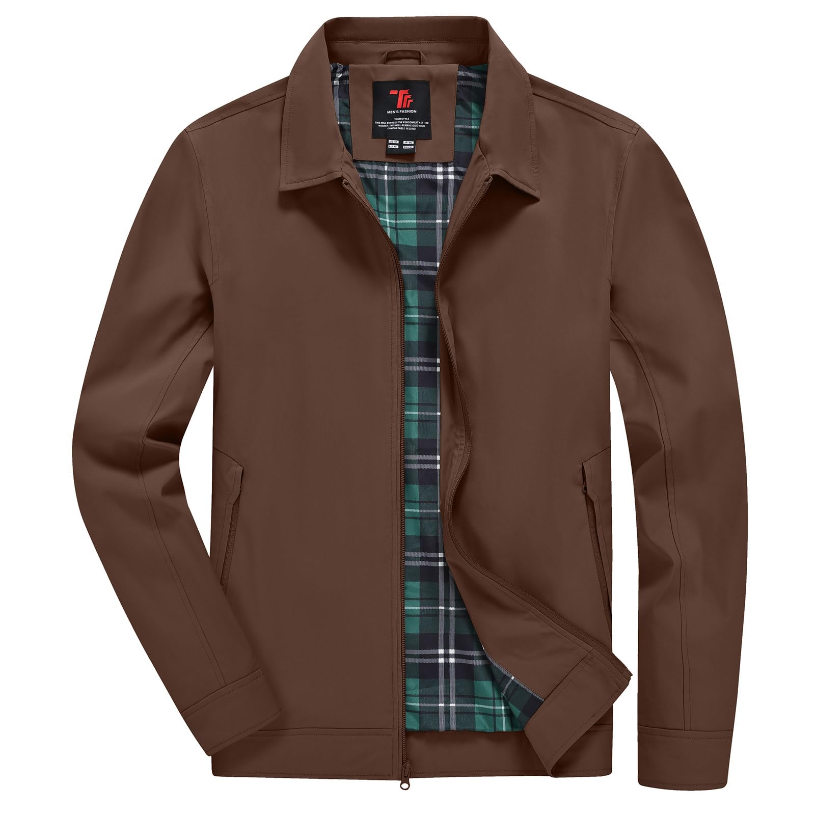 YSENTO Men's Light Jackets Lightweight Bomber Jackets Collared Work Golf Windbreakers with Zip Pockets