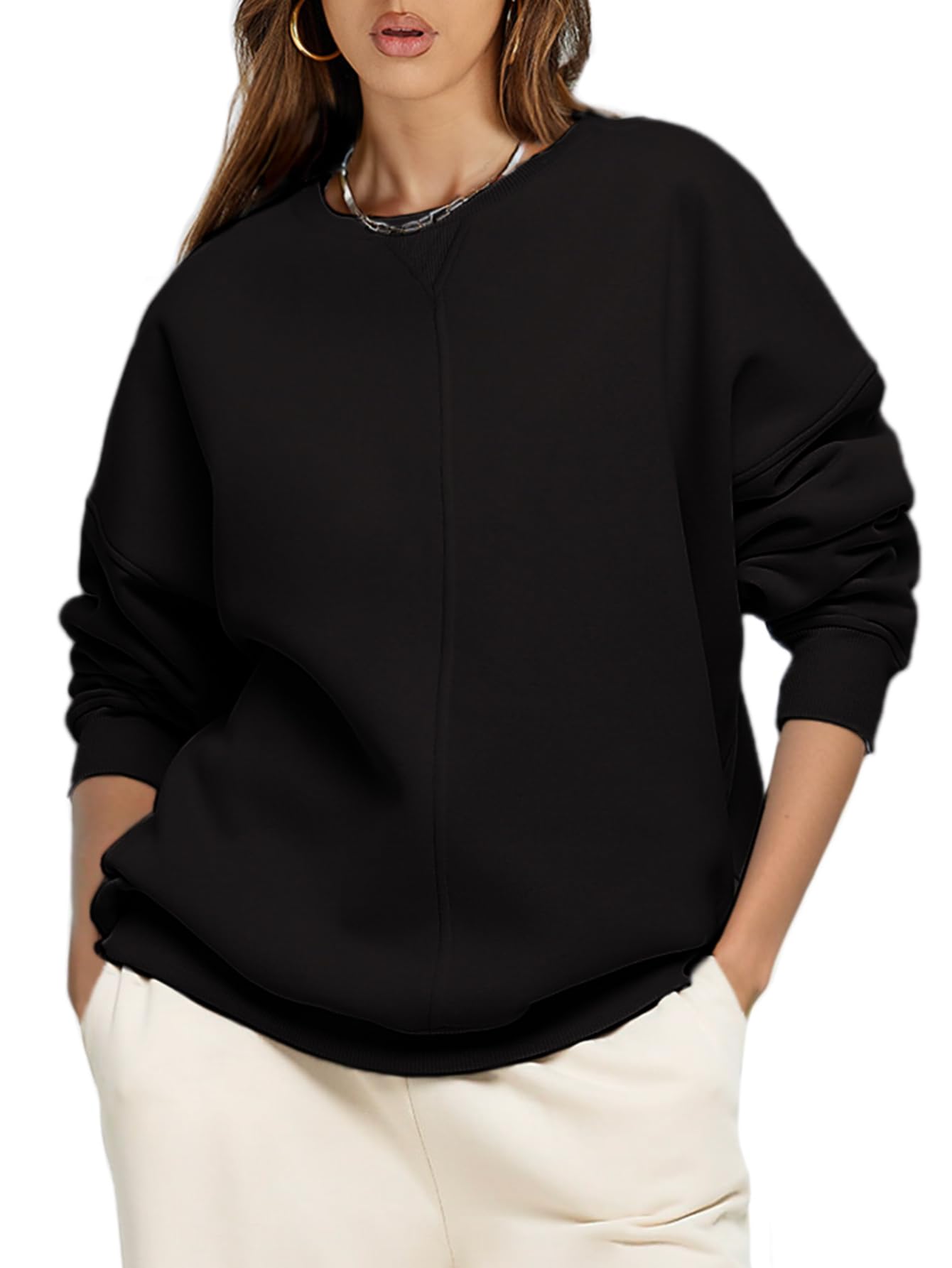 Glamaker Women's Crewneck Oversized Sweatshirt Fleece Long Sleeve Casual Comfy Hoodie Pullover Top Fall Fashion 2024