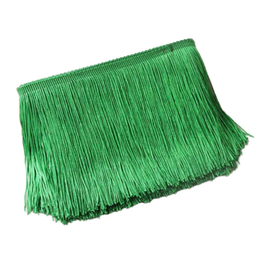 Blausky 20 cm x 1 m Wide Tassel Fringe Trim Dance Fringe Cut Fringe Silky Fringe Ribbon Decorative Ribbon Fringe Trim Ribbons for Sewing, for Latin Dress Lingerie Curtains, Green