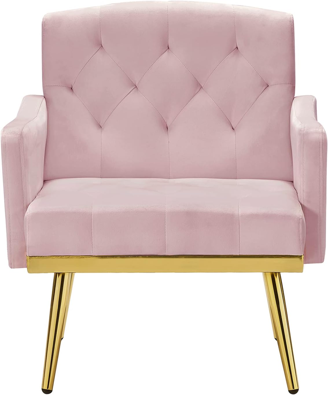 Contemporary Pink Velvet Armchair with Gold Metal Legs,Casual Living Room Lounge Armchair Home Office Chairs Living Room Furniture