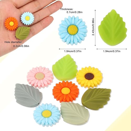 Miniatura 2 de 8 tapones de aguja de tejer, tapas de aguja de tejer de hojas de margarita, protectores de punta de aguja de tejer de silicona, accesorios para