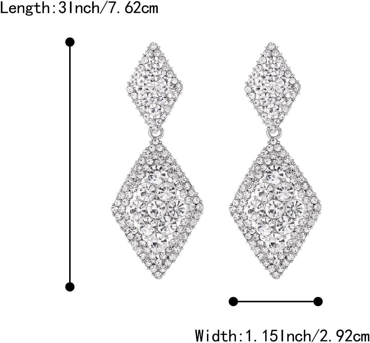 BriLove Gorgeous Sparkly Full Rhinestone Prismatic Statement Dangle Drop Earrings for Women Wedding Bridal Party Prom Jewelry Accessories - Image 5
