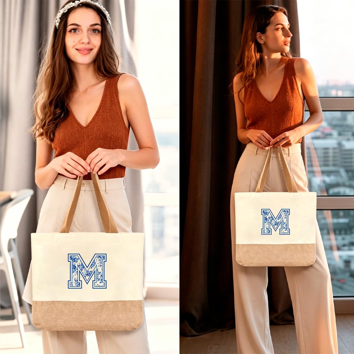 Initial Tote Bag, Personalized Monogrammed Gifts for Women, Reusable Initial for Holiday Birthday Wedding image 2