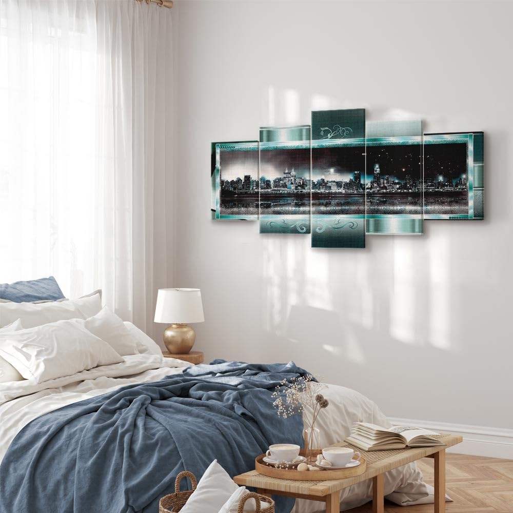 Cuadros B&D XXL - Quadro Città New York 200x100 cm 5 Pezzi - Stampa su Tela Strutturata XXL Grande - Quadri Moderni Componibili Camera da Letto Matrimoniale - Stampe da Parete Arte 020111-29