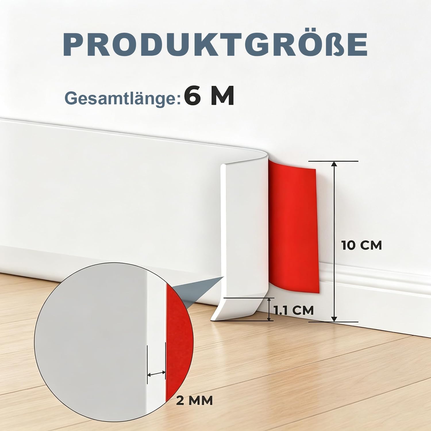 Battiscopa autoadesivo, in PVC, 10 cm x 6 m, autoadesivo, flessibile, per cucina, bagno, parete, pavimento (bianco)