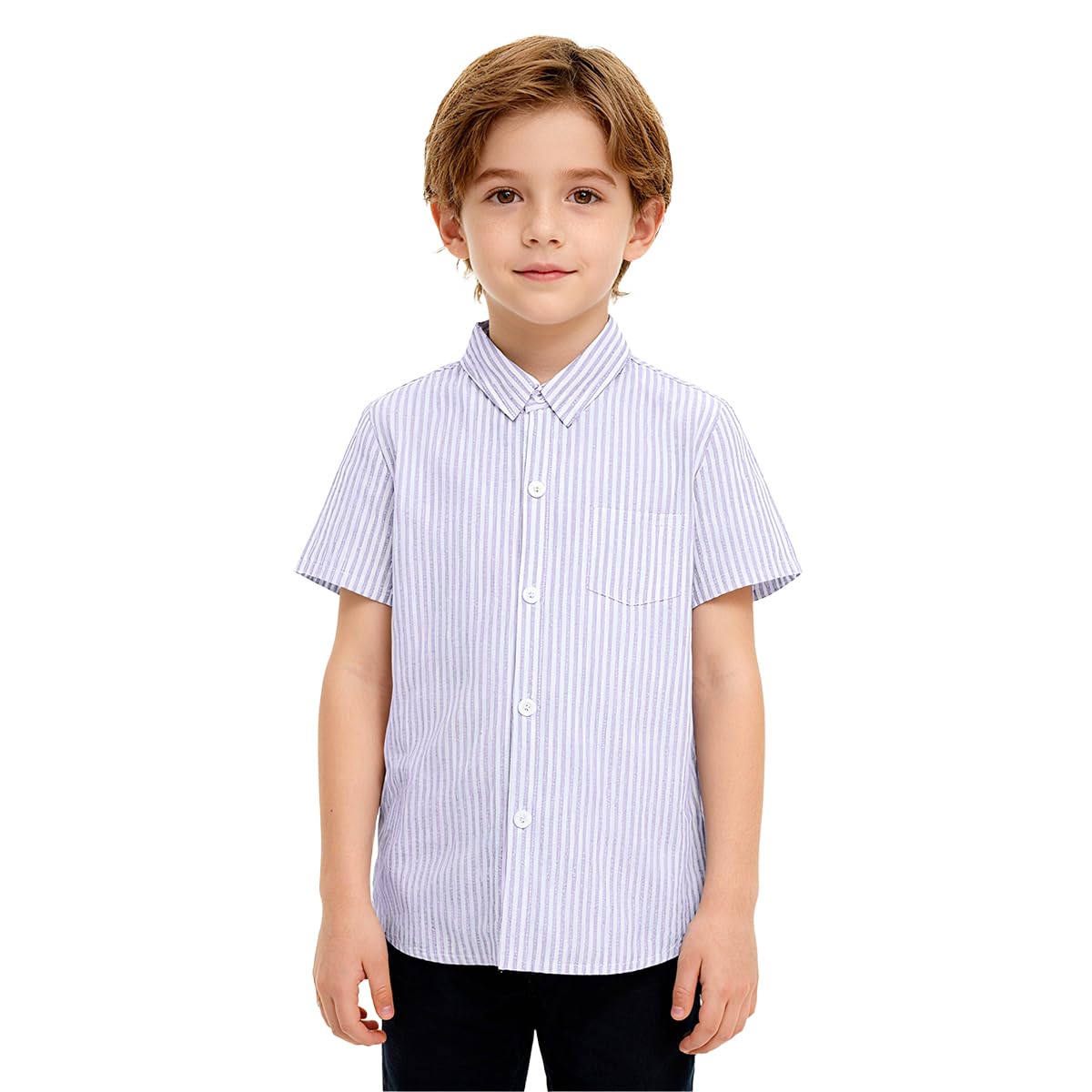 Boy's Button Down Shirts Kids Stripe Tops Size 2t -18, Boys Short Sleeve Beach Summer Shirt with Pocket