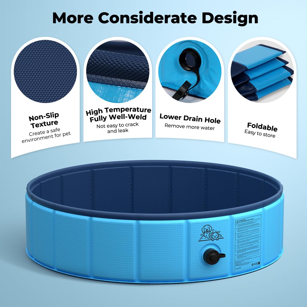 KYG Piscina para Perros 80x20cm, Plegable, PVC, Antideslizante y Resistente a los arañazos, para Perros pequeños, con 4 Parches de reparación