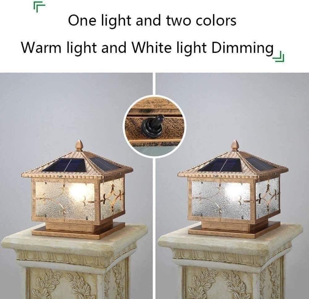 Latarnia Ogrodowa, Zewnętrzna Lampa Solarna W Stylu Słupka Aluminiowego, Wodoodporna, Oświetlenie Led Do Ogrodu, Na Płot, Taras Lub Patio,27 * 30 * 40CM