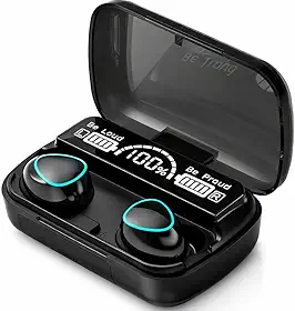 Fone de Ouvido sem Fio Bluetooth 5.1 Power Bank, Display Digital LED, Som Potente indicado para Esportes, Jogos, Viagens, Conexão Rápida, Microfone Integrado, Bateria de Longa Duração – Preto