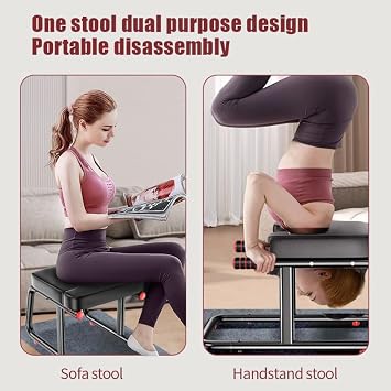 KBQ Yoga Headstand Bench, Yoga Inversion Chair, Headstand Trainer U-Shaped Stool with 400LB Capacity, Double Armrest, Non-Slip Fitness Aid, Thick Breathable Mat, Home & Gym Stability Stool (Black)