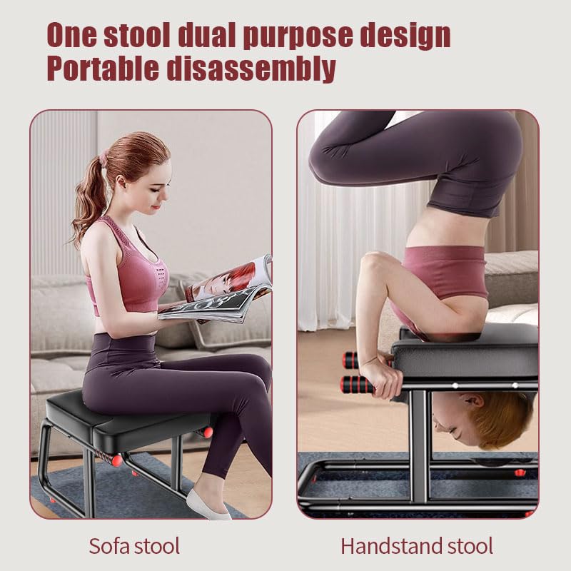 Image of KBQ Yoga Headstand Bench, Yoga Inversion Chair, Headstand Trainer - U-Shaped Stool with 400LB Capacity, Double Armrest, Non-Slip Fitness Aid, Thick Breathable Mat, Home & Gym Stability Stool (Black)