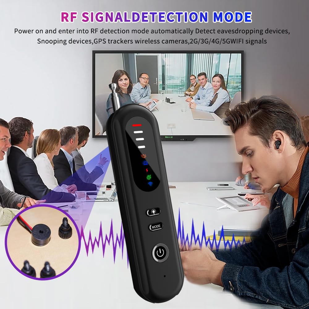 Detecteur de Camera, Détecteur de Caméra Cachée, Scanner de Signal sans Fil RF, Anti-Espion GPS Tracker Scanner Détecter pour Bureau, Hôtel, Maison
