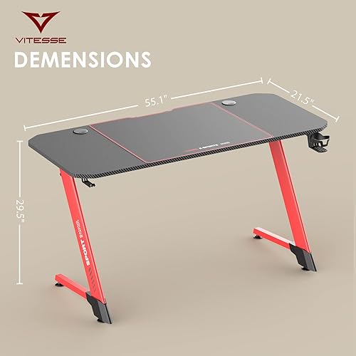 Miniatura 3 de VITESSE Escritorio ergonómico para juegos, escritorio de computadora de oficina en forma de Z con alfombrilla grande para el mouse, mesas de juego