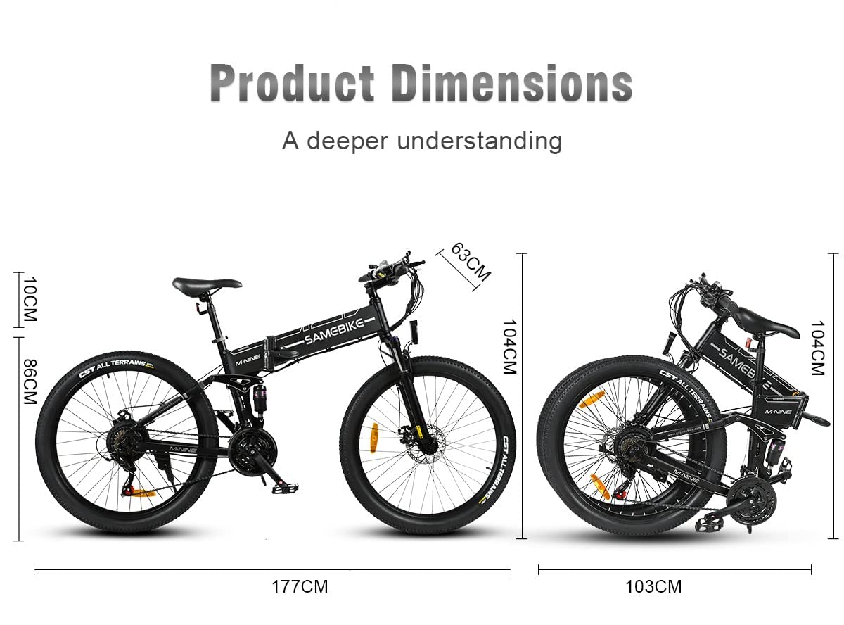SAMEBIKE Bicicleta Eléctrica Plegable para Adultos de 26 Pulgadas, Batería Extraíble de 48V 14Ah Freno Hidráulico E-Bike