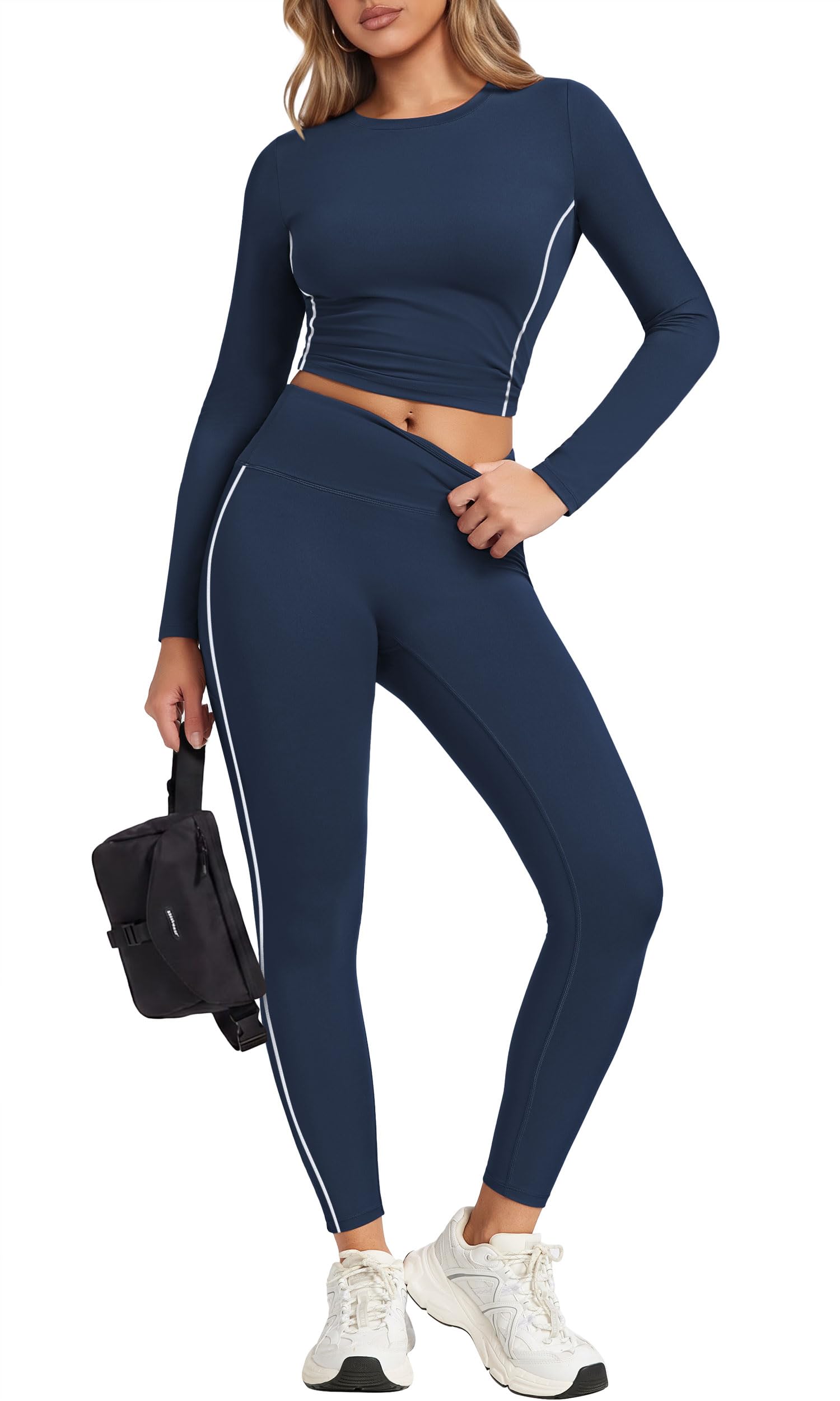 Two Piece Sets for Women Fall Clothes Workout Set Yoga Pants Navy Blue S