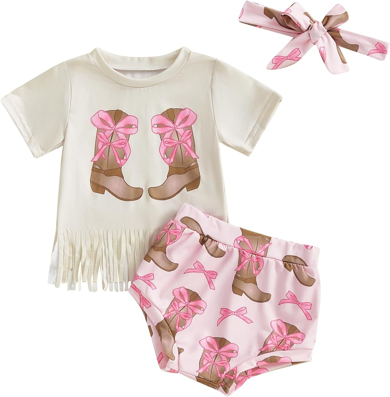 Western Baby Girl Clothes Cowgirl My 1st Rodeo Ruffle Romper Shirt Cow Print Bloomer Shorts 3Pcs Coming Home Outfit