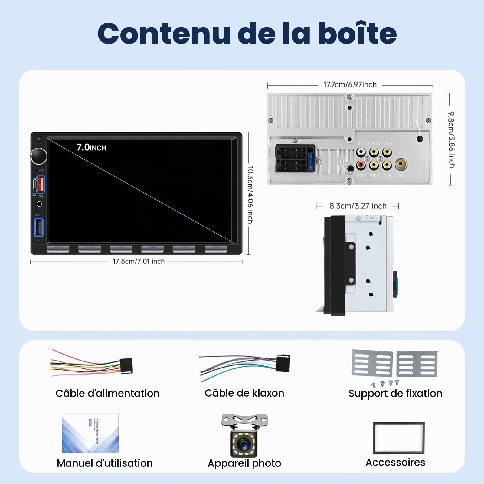 Hodozzy 2 Din Autoradio avec Carplay sans Fil Android Auto, 7 Pouces Touches Piano 2 Din Écran Tactile Radio Voiture avec Bluetooth, Radio FM, EQ, Vidéo en Ligne, Mirror Link, USB/AUX/Type-C, SWC