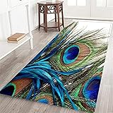 FOURFOOL Long Runner Rug Peacock Feathers Non-Slip Floor Carpet Hallway Doormat Entrance Door Mats...