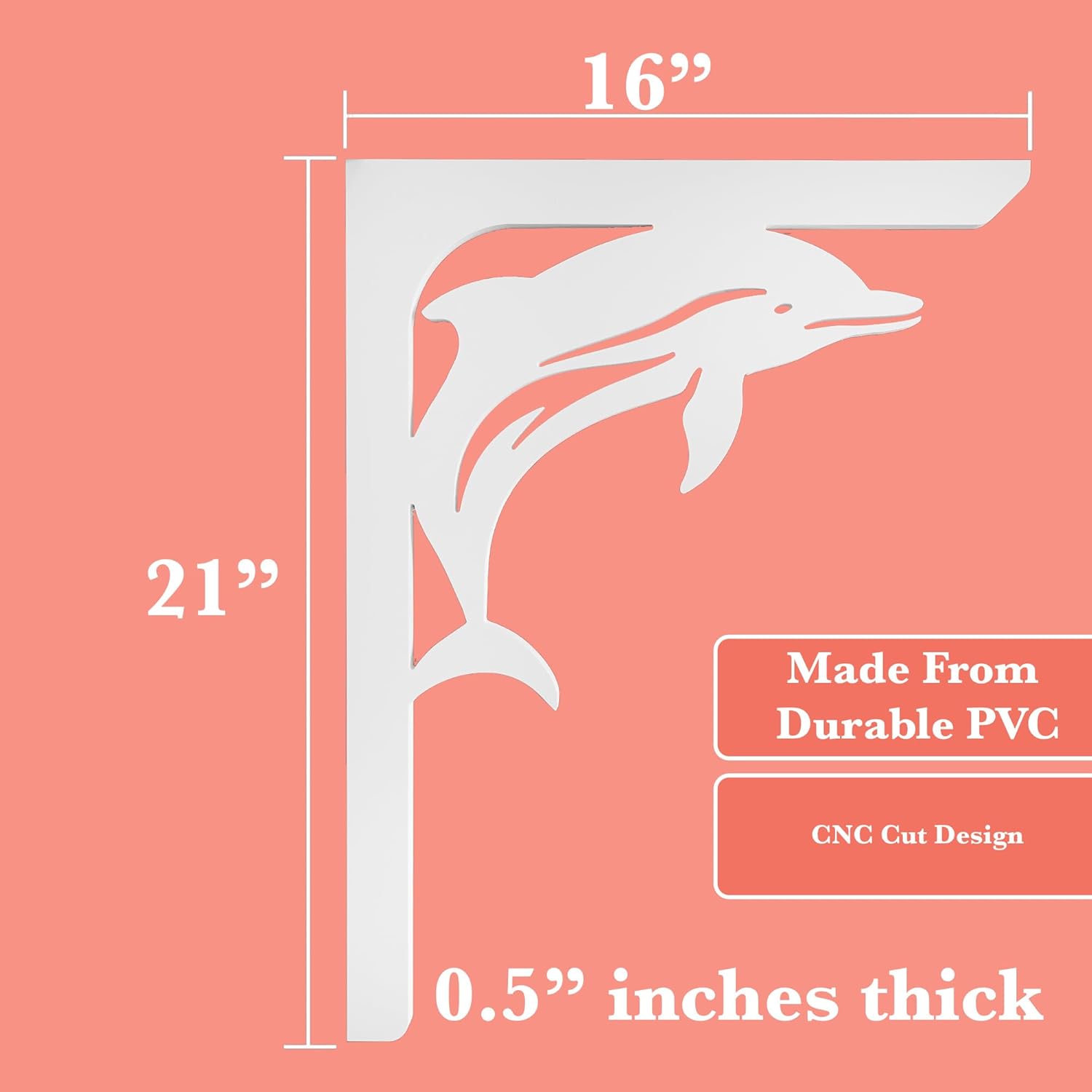 JennyGems Dolphin Mailbox Bracket, Decorative PVC Porch Decor or Wall Mount, Beach House Decoration, 21 Inch, Made in USA