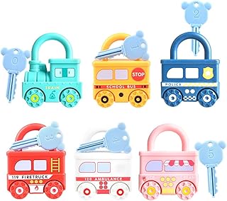 6 PCS Lock and Key Toy for Toddlers Montessori Toys Car Shape Padlock Numbers Matching and Counting Toys Preschool Learning Early Educational Toys Travel Toys for Ages 2-5 Kids Preschool Gifts