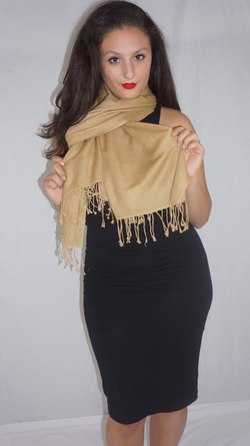 Solid Pashmina Shawl, Scarf, Wrap & Stole (Large size) Beige