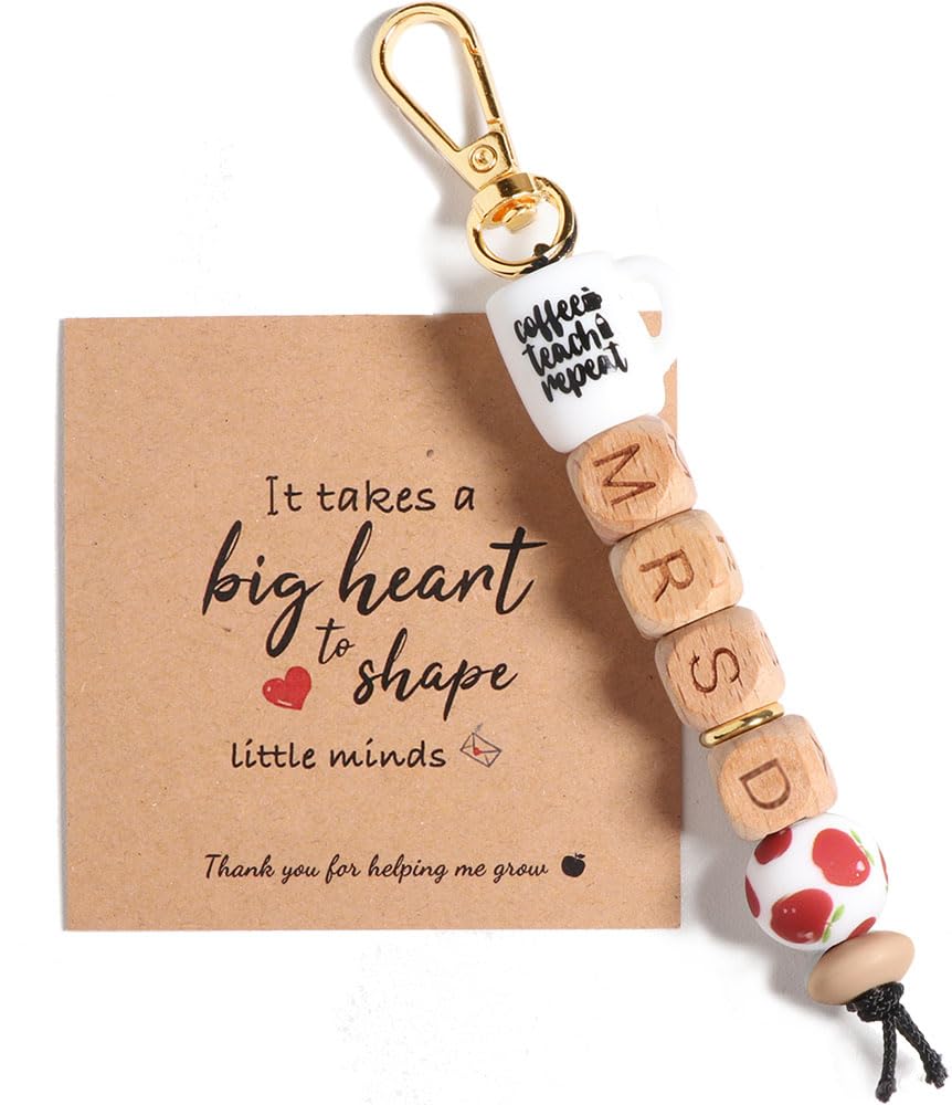 Initial A- Z Teacher Appreciation Gifts for Women,Handmade Thank You Teacher Keychain Gifts for Her