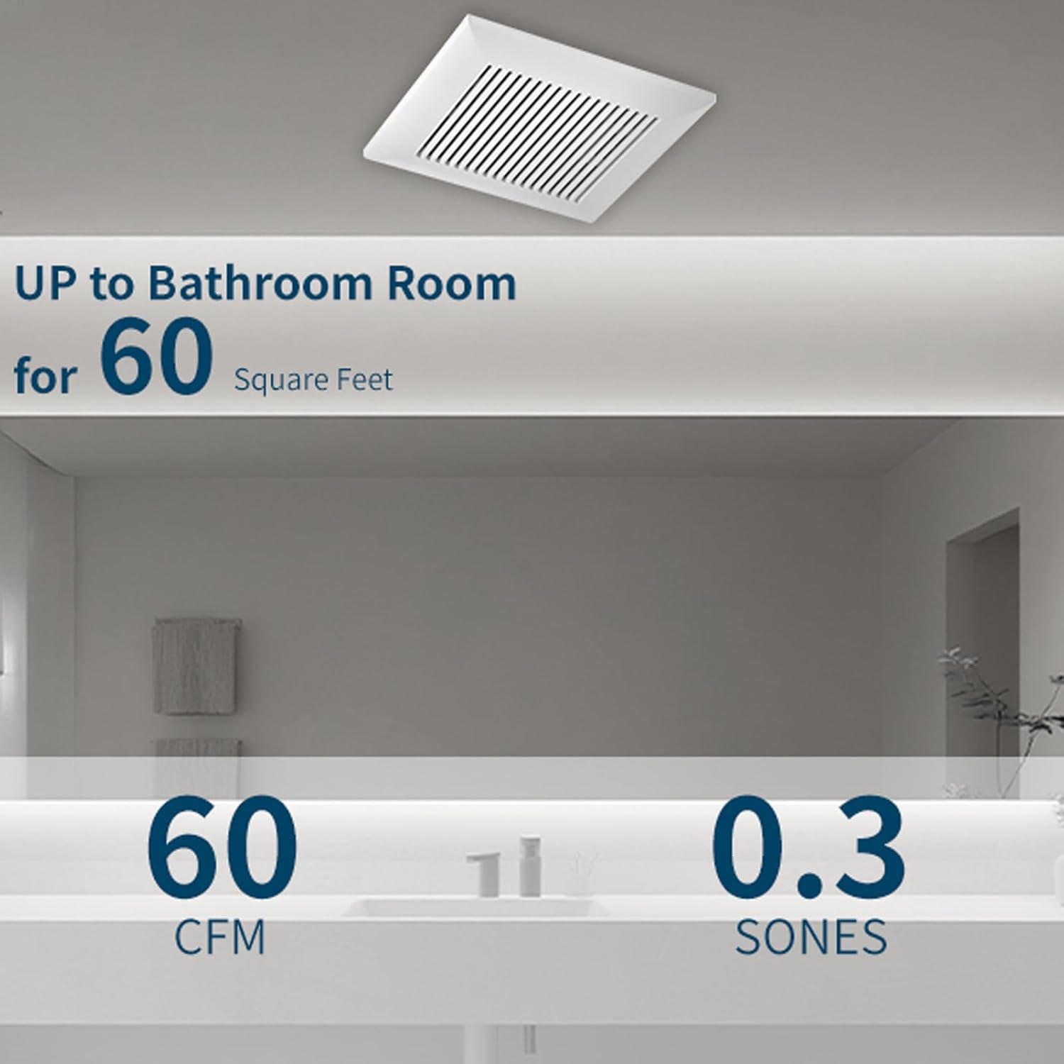 Tech Drive Bathroom Exhaust Fan 60 CFM, 0.3 Sone, 4-Inch Duct,No Attic Access Needed,Super Quiet Ventilation Fan, Easy to Install Ceiling Mounted, White, ETL Certified