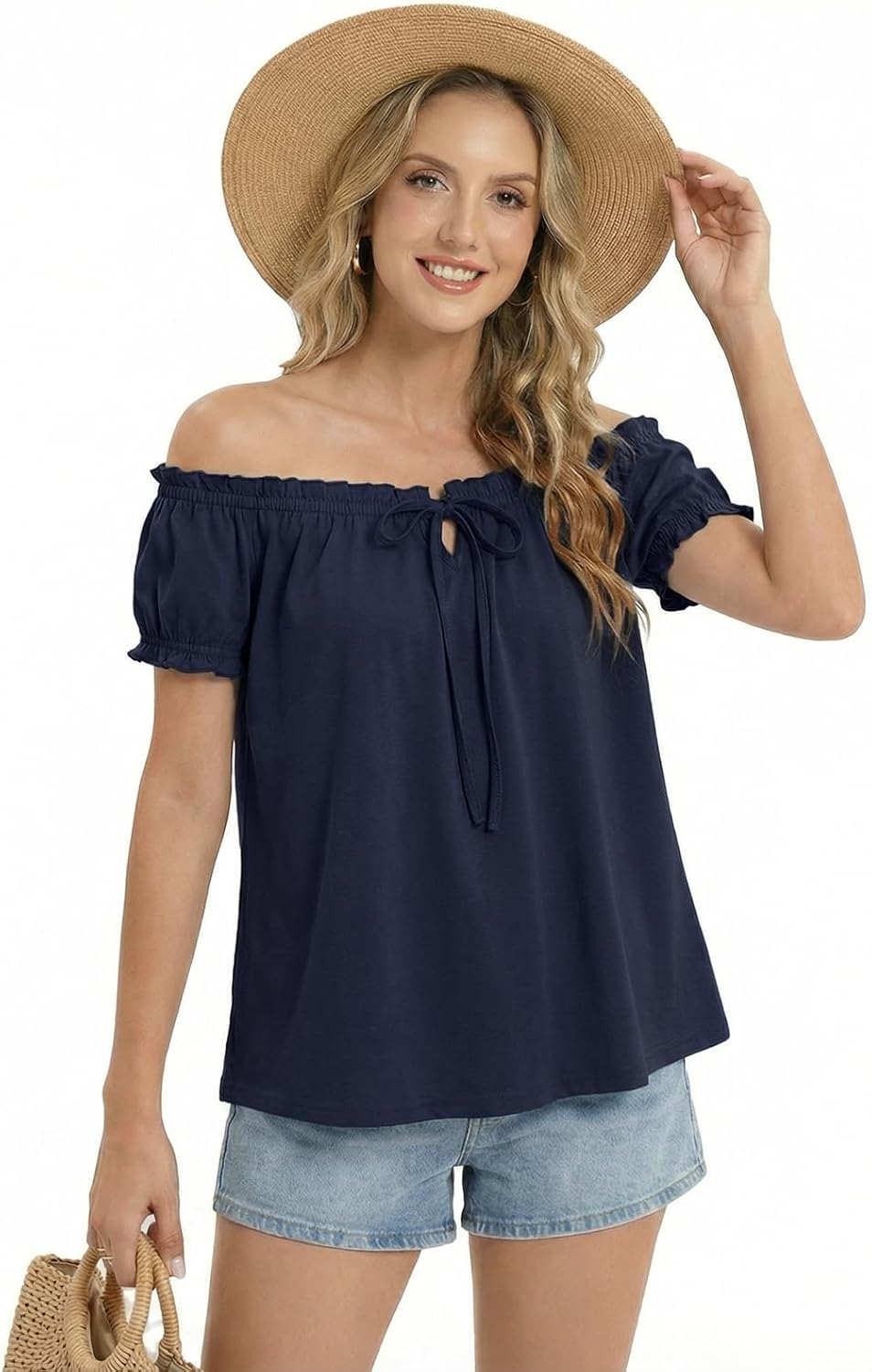 YOINS Babydoll Tops for Women Summer Cute Off Shoulder Loose Fit Tie Front Tank Tops Casual Going Out Flowy Shirt - Image 4