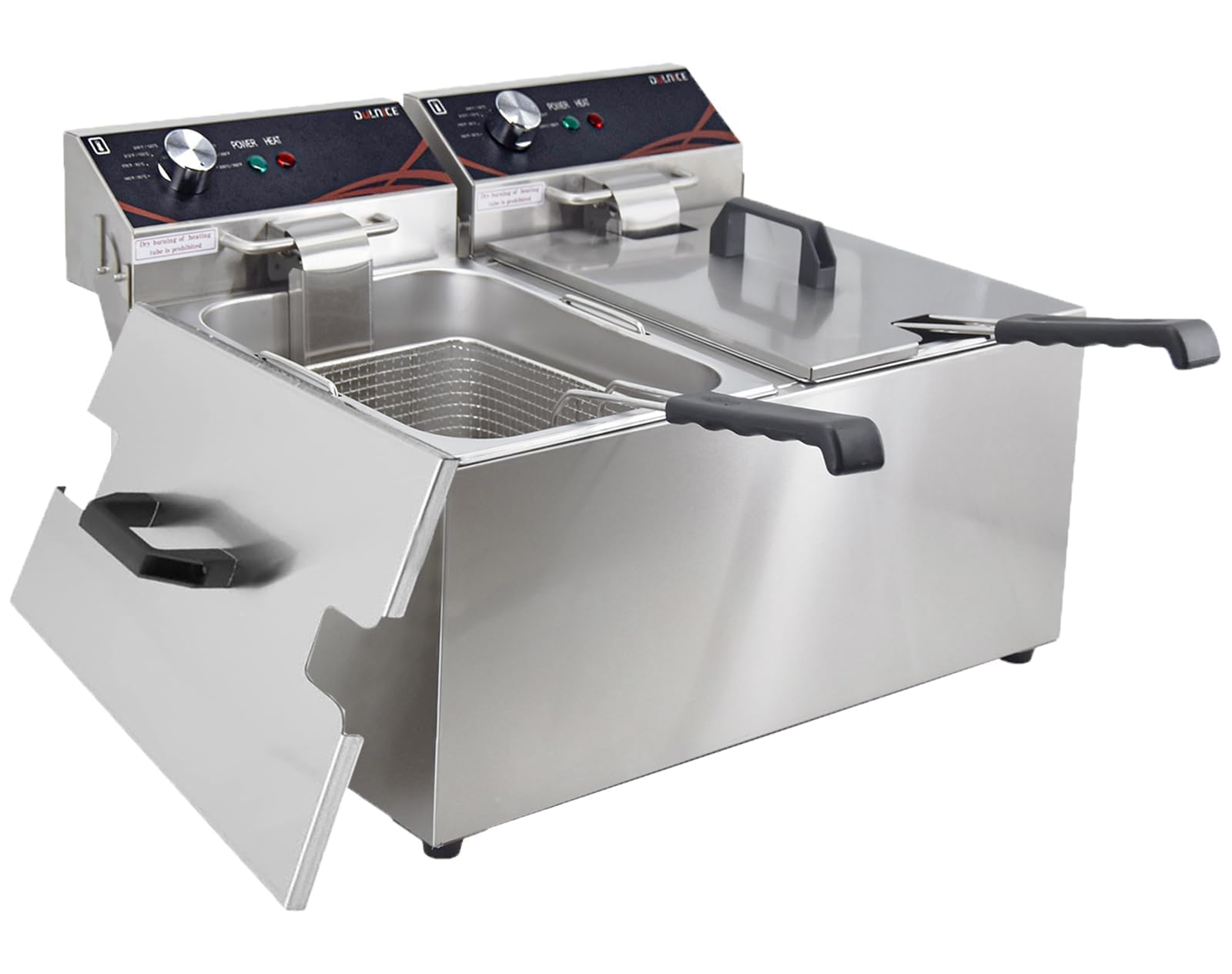 DULNICEDeep Fat Fryer 8L*2, Commercial Electric Deep Fryer with Double Basket & Lid 6000W, Stainless Steel Chip Fryers Easy Clean Adjustable Temperature Control Oil Frying Machine for Kitchen