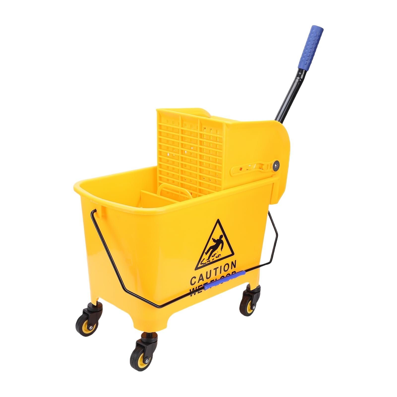 Cubo para fregona con escurridor, Cubo para fregona Comercial de 20 litros con escurridor Lateral, Ruedas y Mango para Limpieza de Suelos