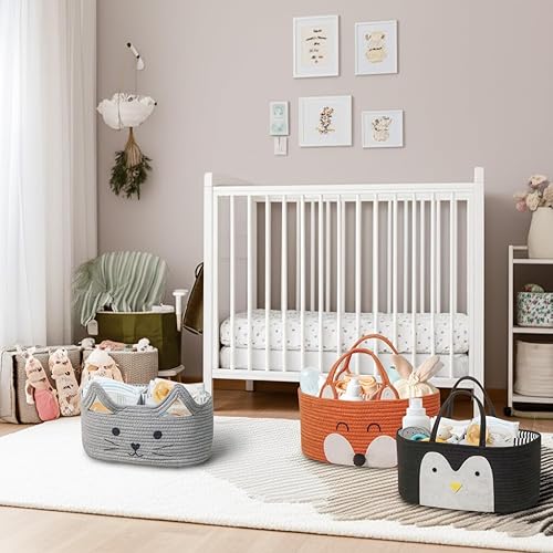 Miniatura 6 de T&T Homewares Organizador de pañales, cesta de pañales de cuerda de algodón, canasta de baby shower, contenedores de almacenamiento para guardería,