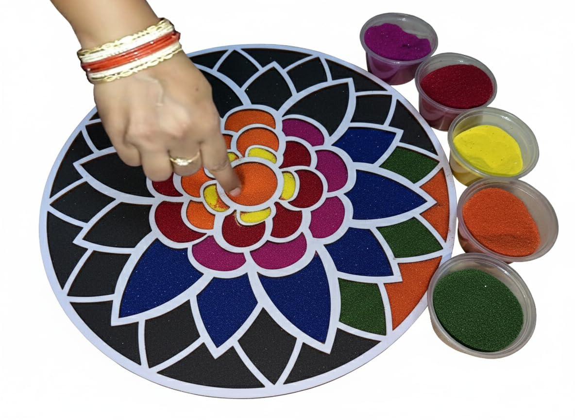 StepsToDo Reusable Portable Rangoli Template Mat. Readymade Rangoli Stencil. Just Fill with Rangoli or Petals. Traditional Design. Modern Day Ease of Use. Washable. Floating. (Design C) (11.5 Inch)