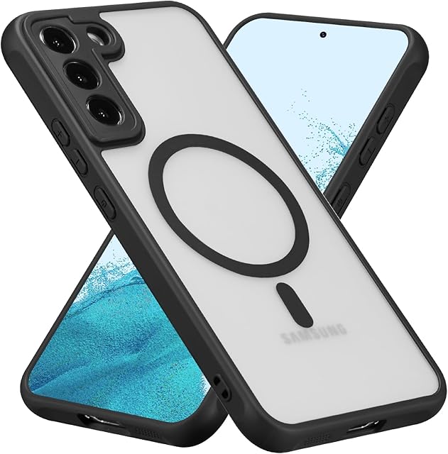 RALEAVO Magnetic Case for Samsung Galaxy S22 5G, Compatible with MagSafe Shockproof Phone Case with Frosted Hard PC Back Translucent Slim Cover Case for Galaxy S22-Black (Magnetic)