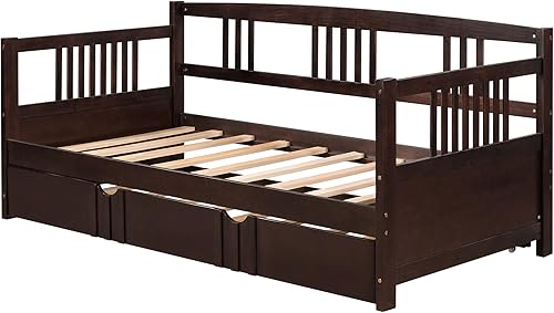 Miniatura 21 de Marco de sofá cama de madera, sofá cama individual con soporte de listones de madera, sofá cama con rieles (blanco)