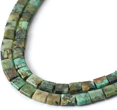 Cheriswelry 70pcs Square 2-Hole Stone Beads Natural African Turquoise Jasper Beads Tila Beads 5.56mm Gemstone Loose Spacer Beads for DIY Craft Earring Bracelet Necklace Jewelry Making