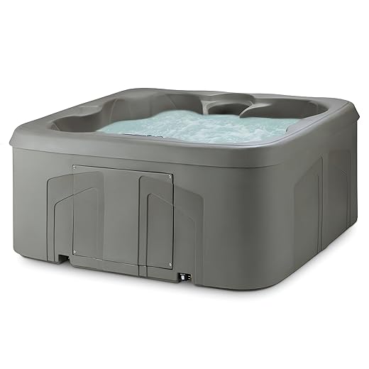 LifeSmart 4-Person Hot Tub with 13 High-Powered Jets & LED Lighting, Square, Taupe - Outdoor Spa w/ 4 Bucket Seats, Pump & Cover, 205-Gallon Water Capacity
