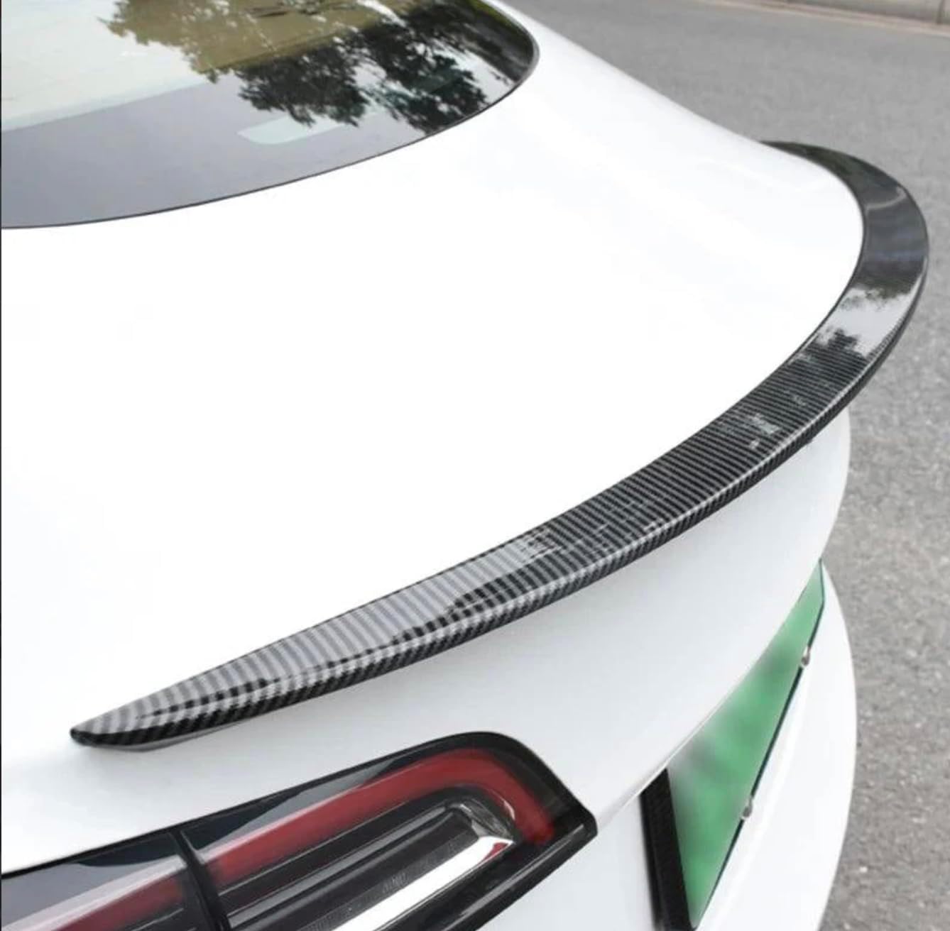 Tesla Model 3 Rear Trunk Spoiler Peroformance Rear Trunk Lid Spoiler Wing Fit Factory Exterior Accessory (ABS Glossy Carbon Fiber Finish)