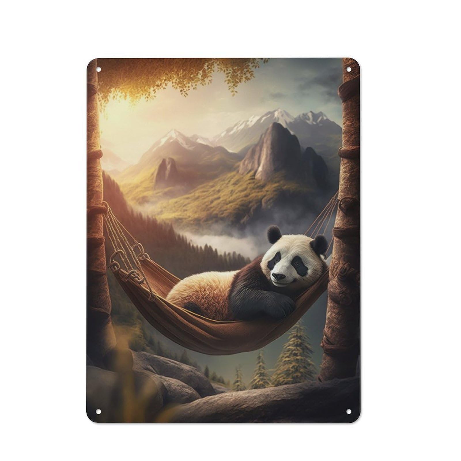 Junmoney Chilling Hammock Panda Vintage Metal Sign 40X30cm For Guest Room Or Hallway, Suited To Guest Room Decorators