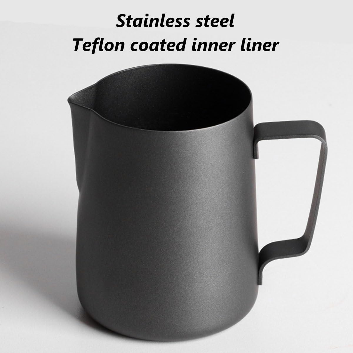 YCKEGEW Pichet À Lait Noir Mousseurs À Lait pour Espresso en Acier Inoxydable 12oz 20oz pour Les Accessoires De Machine À Espresso Cappuccino, Finition Mate (Color : Nero, Size : 600ml/20oz)