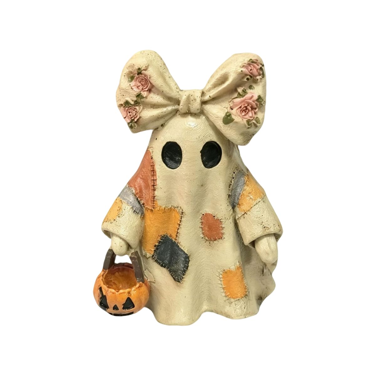 Lighted Vintage Patchwork Ghost Light Up Ghost with Pumpkin (Without Light)