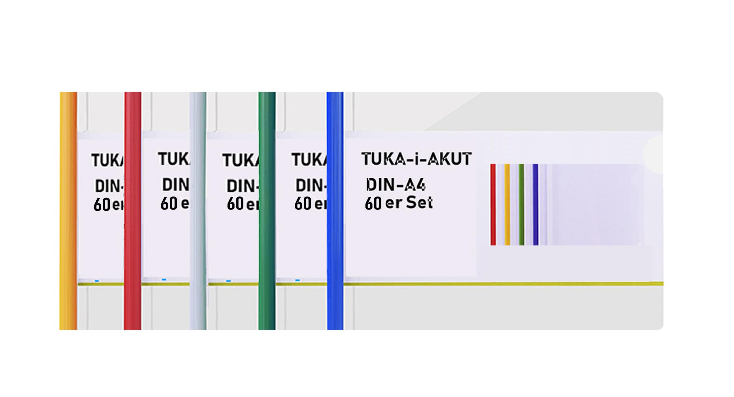 TUKA-i-AKUT 60pz PP Carpeta de Barra Deslizante, A4 Horizontal Transparentes Carpeta de Sujeción, Carpetas Estilo Dossier de Documentos, 60 Unidades, Barra Deslizante Multicolor, TKD8040-bunt-60x